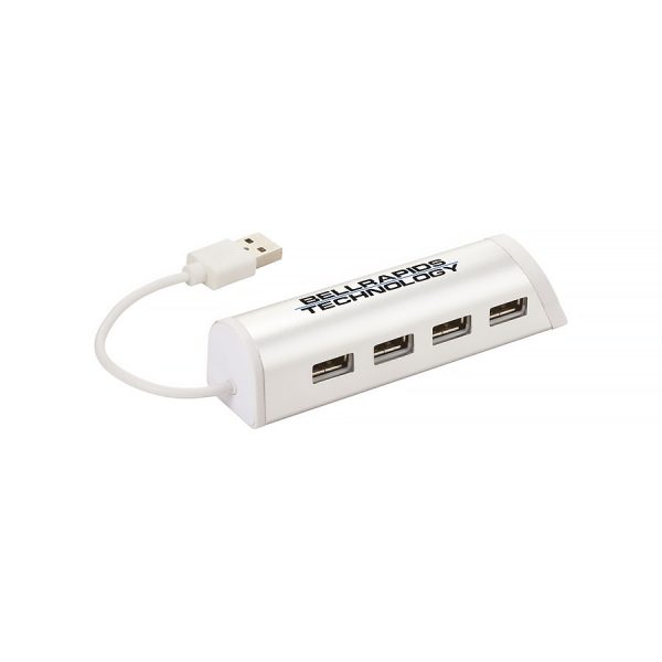 4-ports USB hub og telefonholder i aluminium